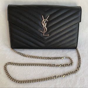 Saint Laurent Monogramme Wallet on Chain in Black Leather | 100% Authentic